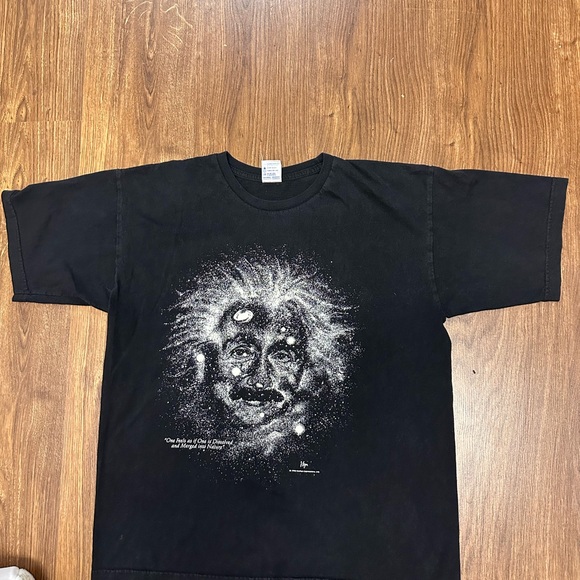Vintage 90s ALBERT EINSTEIN GALAXIES STARS GLOW IN DARK  T-Shirt Size Large - Picture 2 of 7